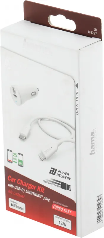 Комплект зар./устр. Hama H-183297 3A (PD) USB Type-C для Apple белый (00183297)