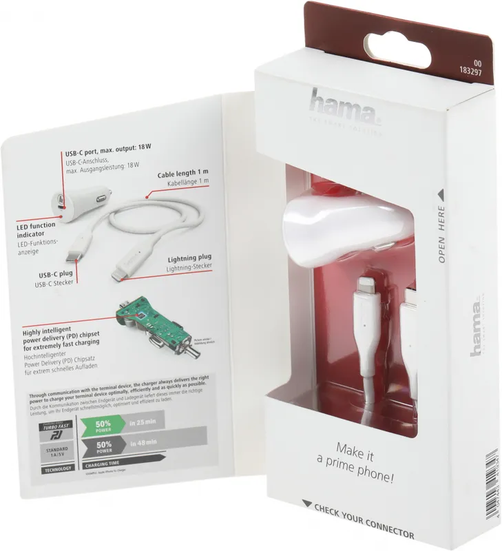 Комплект зар./устр. Hama H-183297 3A (PD) USB Type-C для Apple белый (00183297)