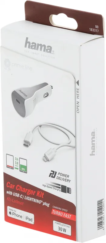 Комплект зар./устр. Hama H-183317 3A (PD) USB Type-C для Apple белый (00183317)