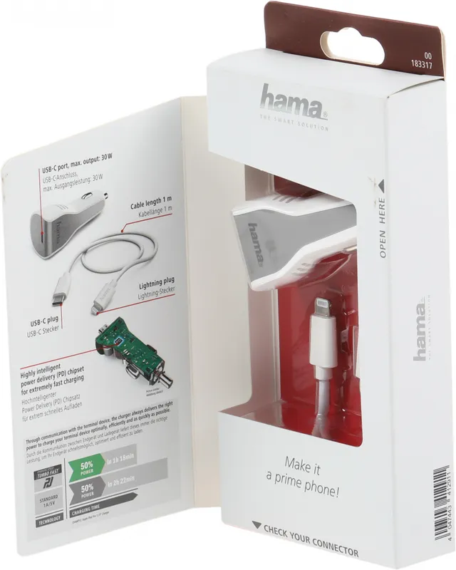 Комплект зар./устр. Hama H-183317 3A (PD) USB Type-C для Apple белый (00183317)