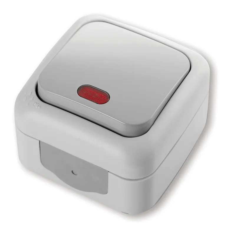 Выключатель Panasonic Palmiye откр. 1кл. с подсветкой IP54 серый глянцевый (упак.:1шт) (90555519-RU)