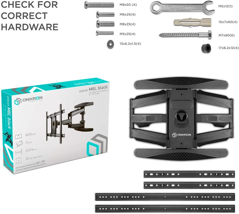 Кронштейн для телевизора Onkron M6L черный 40"-75" макс.45.5кг настенный поворот и наклон