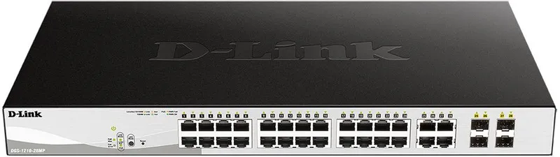 Коммутатор D-Link DGS-1210-28MP/FL1A (L2) 28x1Гбит/с 4xКомбо(1000BASE-T/SFP) 24PoE+ 370W управляемый