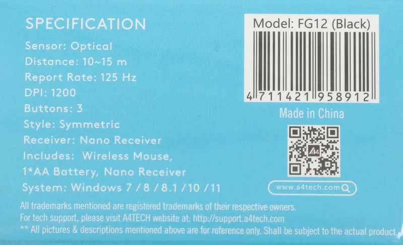 Мышь A4Tech Fstyler FG12 черный оптическая (1200dpi) беспроводная USB (3but)