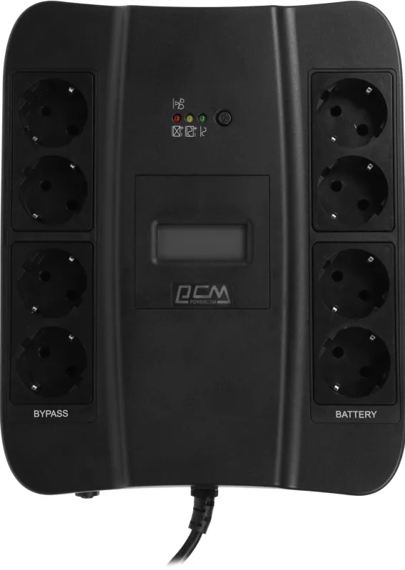 Powercom Back-UPS SPIDER, Line-Interactive, LCD, AVR, 550VA/330W, 8xSchuko outlets (4 surge & 4 batt), USB, black (1456259)