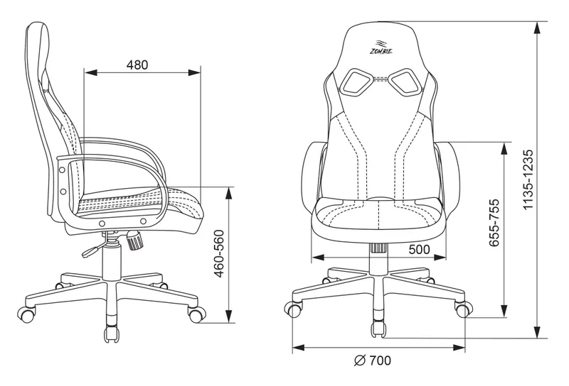 Кресло игровое Zombie RUNNER черный/зеленый эко.кожа крестов. пластик