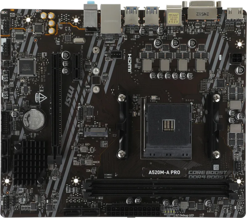 MSI A520M-A PRO Soc-AM4 AMD A520 2xDDR4 mATX AC`97 8ch(7.1) GbLAN RAID+DVI+HDMI