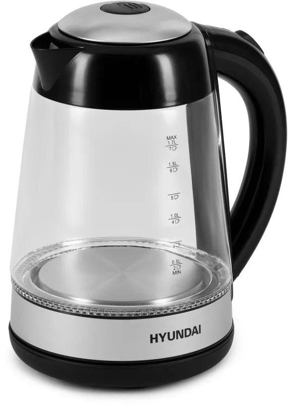 Чайник электрический Hyundai HYK-G3803 1.7л. 2200Вт черный/серебристый корпус: стекло