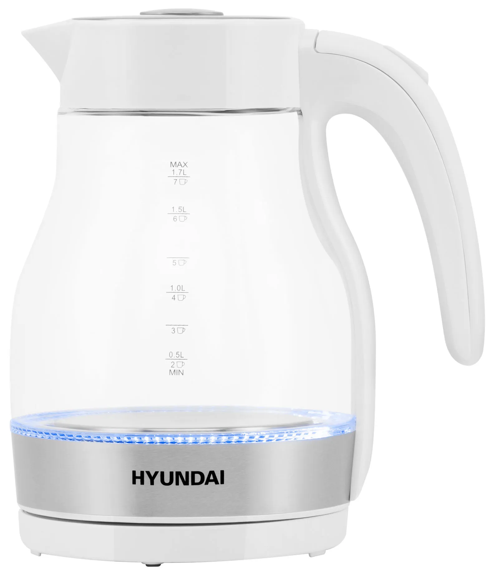 Чайник электрический Hyundai HYK-G3802 1.7л. 2200Вт белый/серебристый (корпус: стекло)