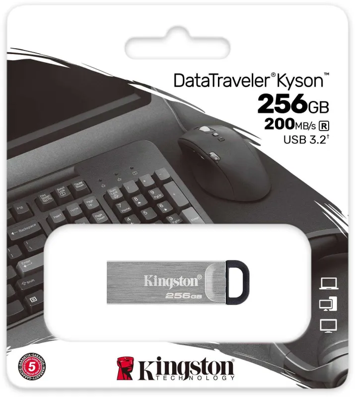 Флеш Диск Kingston 256Gb DataTraveler Kyson DTKN/256GB USB3.1 серебристый/черный