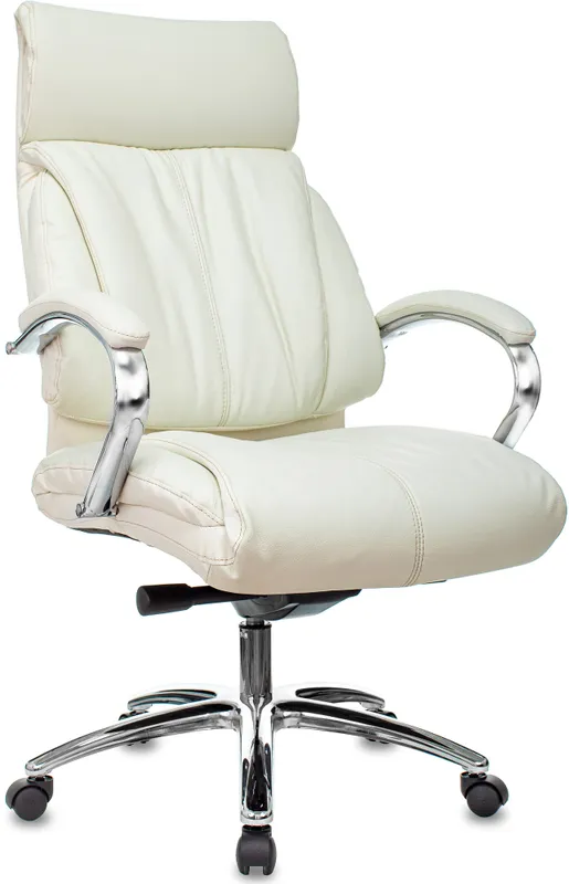 Кресло руководителя Бюрократ T-9904NSL слоновая кость кожа с подголов. крестовина металл хром