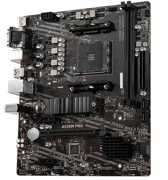 Материнская плата MSI A520M PRO Soc-AM4 AMD A520 2xDDR4 mATX AC`97 8ch(7.1) GbLAN RAID+VGA+HDMI+DP