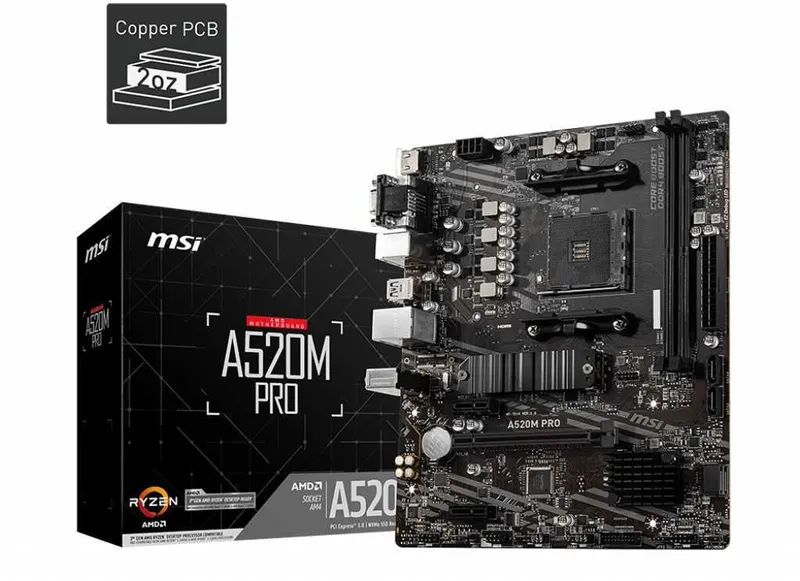 Материнская плата MSI A520M PRO Soc-AM4 AMD A520 2xDDR4 mATX AC`97 8ch(7.1) GbLAN RAID+VGA+HDMI+DP