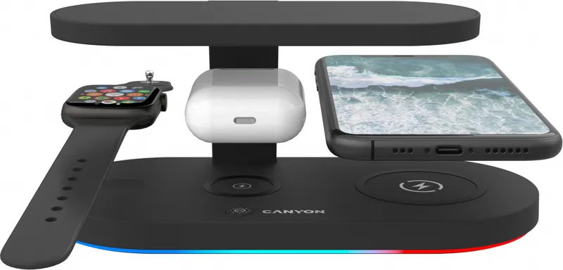 Беспроводное зар./устр. Canyon WS-501 15W 2A (PD+QC) USB для Apple черный (CNS-WCS501B)