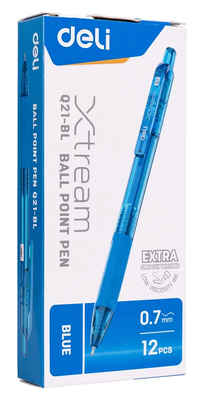 Ручка шариков. автоматическая Deli X-tream EQ21-BL синий/прозрачный d=0.7мм син. черн. резин. манжета