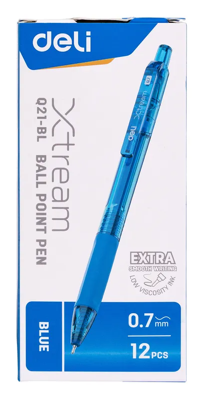 Ручка шариков. автоматическая Deli X-tream EQ21-BL синий/прозрачный d=0.7мм син. черн. резин. манжета