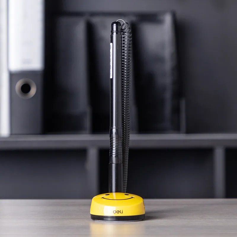 Ручка шариков. автоматическая Deli EQ50-BK черный/прозрачный d=0.7мм черн. черн. (1шт) на подставке резин. манжета