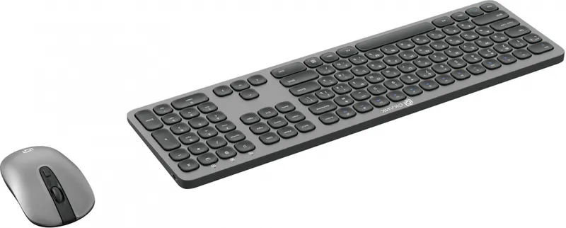 Клавиатура + мышь Оклик 300M клав:серый мышь:серый/черный USB беспроводная slim (1488402)