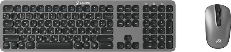 Клавиатура + мышь Оклик 300M клав:серый мышь:серый/черный USB беспроводная slim (1488402)