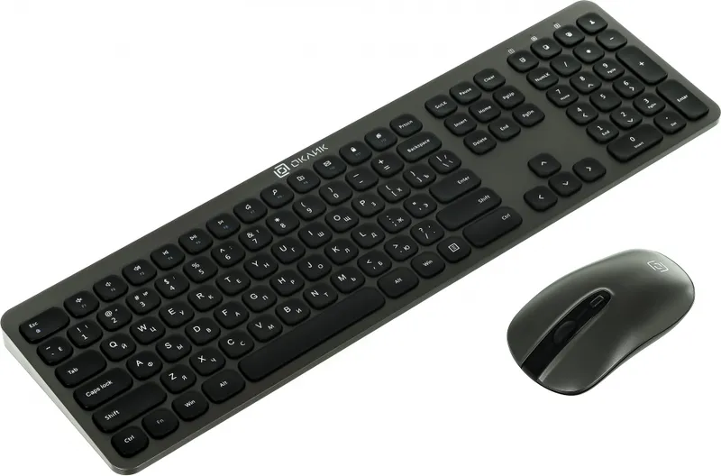 Клавиатура + мышь Оклик 300M клав:серый мышь:серый/черный USB беспроводная slim (1488402)