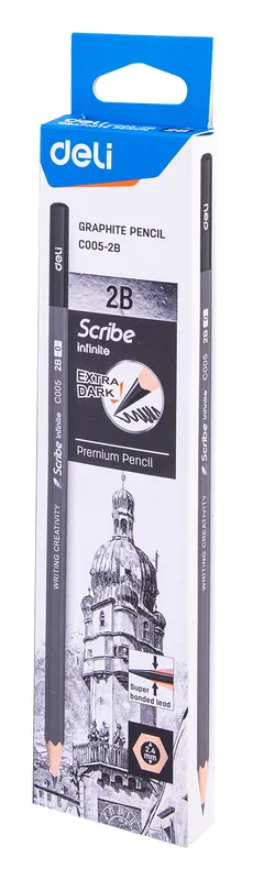 Карандаш ч/г Deli EC005-2B Scribe 2B шестигран. тополь т.сер. корпус карт.кор. (12шт)