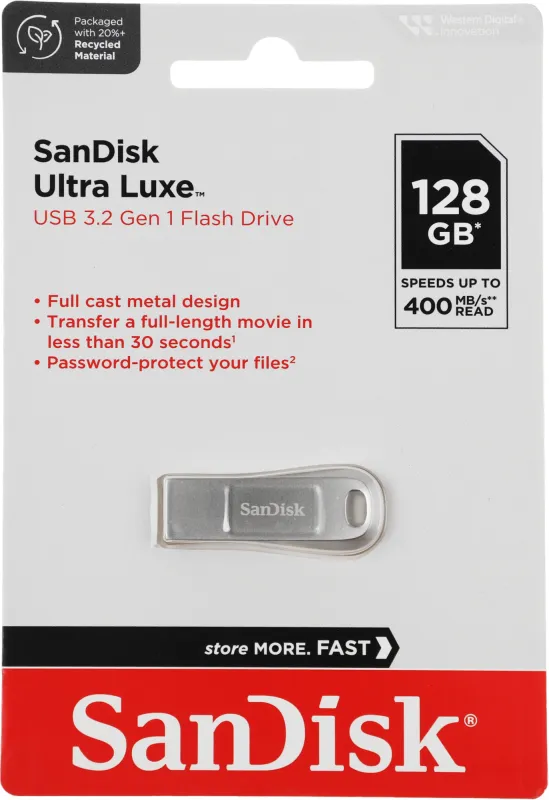 Флеш Диск Sandisk 128Gb Ultra Luxe SDCZ74-128G-G46 USB3.0 серебристый