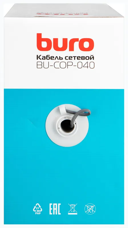 Кабель сетевой Buro BU-COP-040 UTP 4 пары cat5E solid 0.40мм Cu 305м серый
