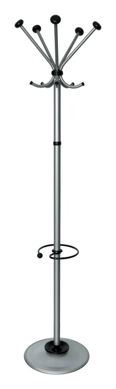 Вешалка напольная Бюрократ Квинтет ТМК-2 КВИНТЕТ ТМК-2/METALLIC серебристый основание круг наконечники черный крючки двойные для верхней одежды метал.