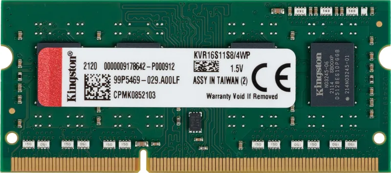 Оперативная память Kingston DDR-III 4GB  1600MHz SODIMM CL11 1RX8 1.5V 204-pin 4Gbit
