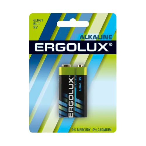 Батарея Ergolux Alkaline 6LR61 BL-1 9V 600mAh (1шт) блистер