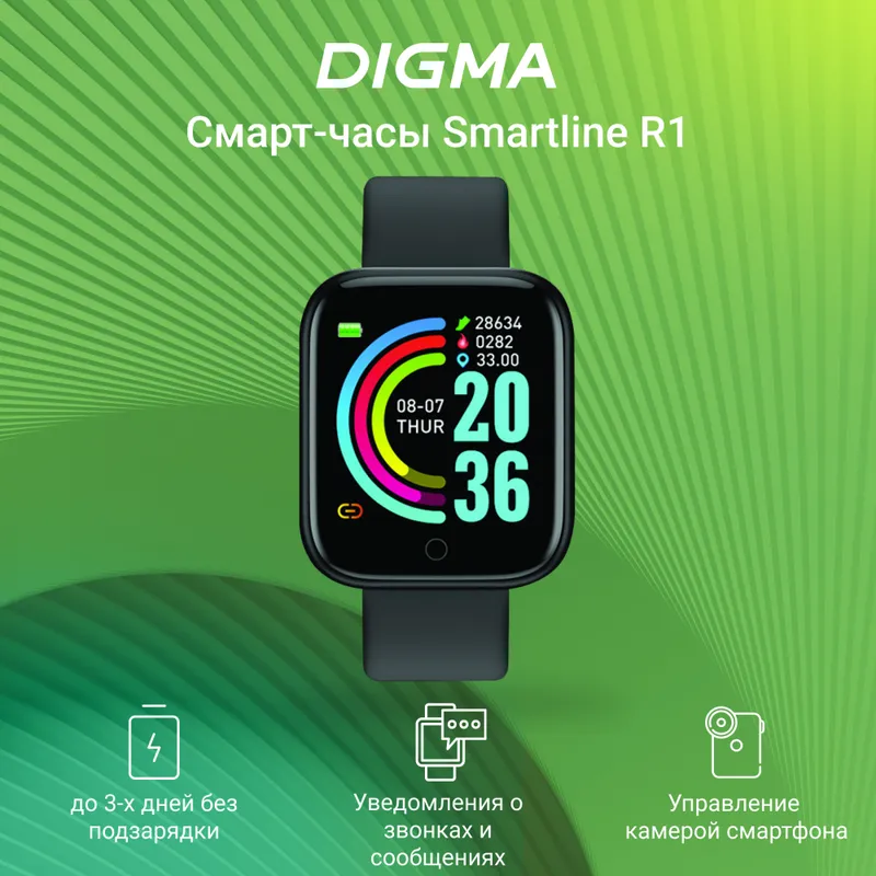 Смарт-часы Digma Smartline R1 1.3" TFT корп.черный рем.черный (R1B)