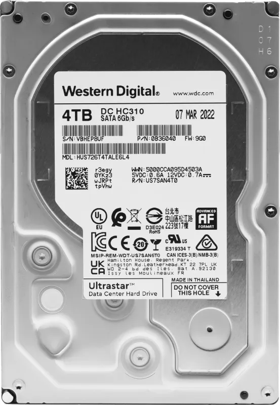 Жесткий диск Western Digital Ultrastar DC HС310 HDD 3.5" SATA 4Tb, 7200rpm, 256MB buffer, 512e (HUS726T4TALE6L4 HGST), 1 year