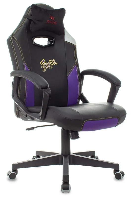 Кресло игровое Zombie HERO JOKER черный/фиолетовый эко.кожа с подголов. крестов. пластик