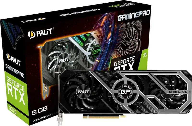 Видеокарта Palit PCI-E 4.0 PA-RTX3070 GAMINGPRO 8G V1 LHR NVIDIA GeForce RTX 3070 8Gb 256bit GDDR6 1500/14000 HDMIx1 DPx3 HDCP Ret