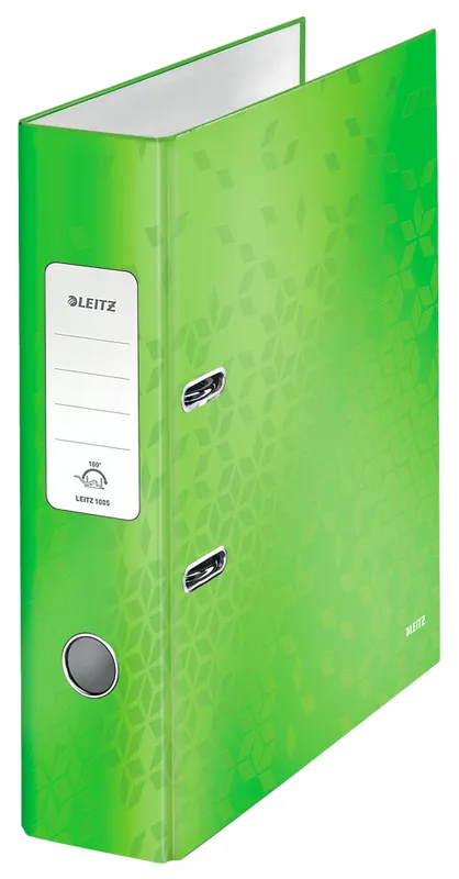 Папка-регистратор Leitz WOW 10050054 A4 80мм лам.карт. зеленый без. окант. вместимость 600 листов накл.на кор.