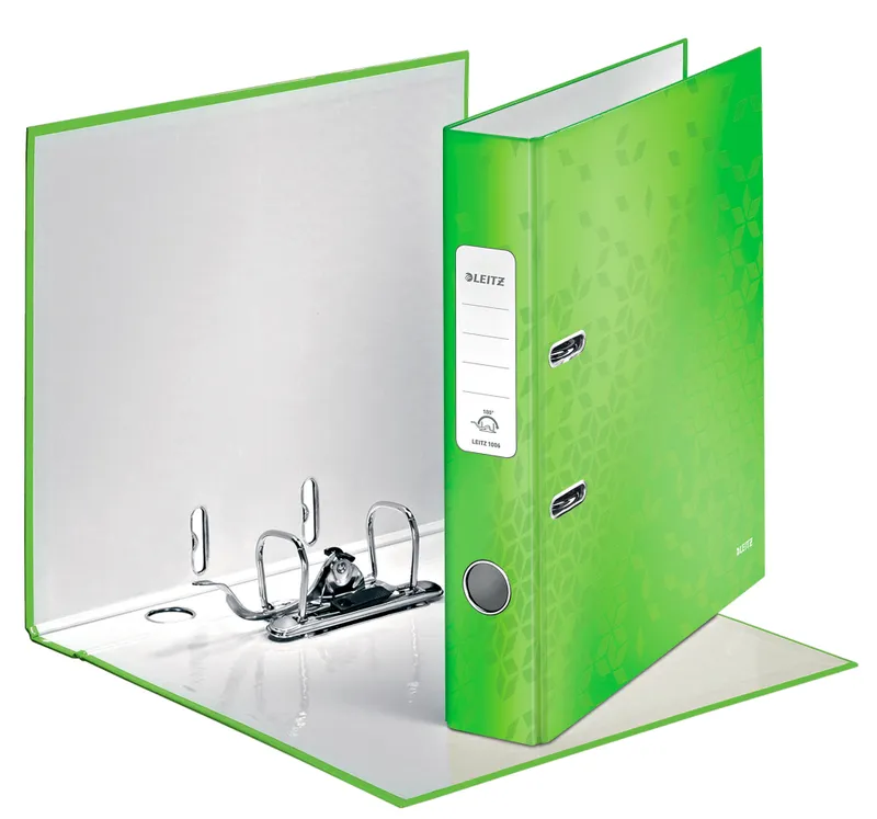 Папка-регистратор Leitz WOW 10060054 A4 52мм лам.карт. зеленый без. окант. вместимость 350 листов накл.на кор.