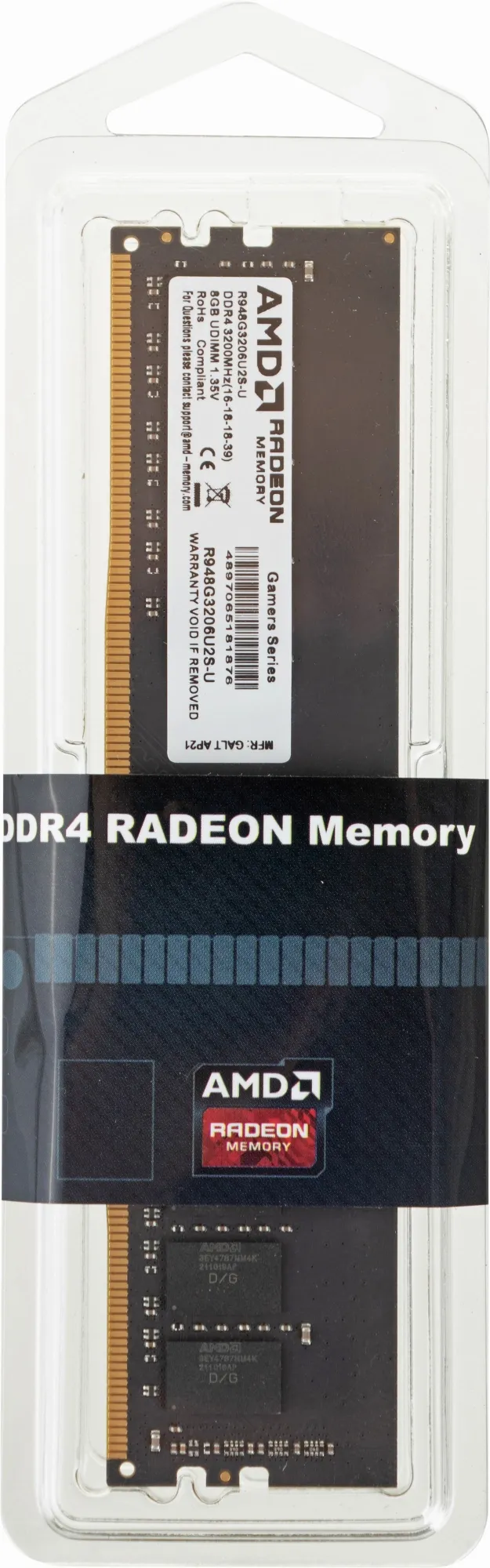 Память DDR4 8Gb 3200MHz AMD R948G3206U2S-U Radeon R9 Gamer Series RTL Gaming PC4-25600 CL16 DIMM 288-pin 1.35В Ret