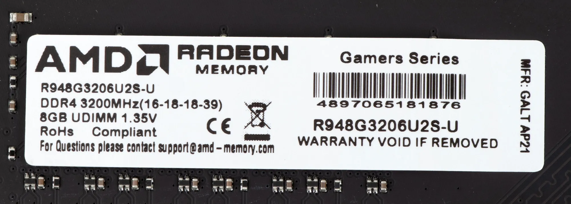 Память DDR4 8Gb 3200MHz AMD R948G3206U2S-U Radeon R9 Gamer Series RTL Gaming PC4-25600 CL16 DIMM 288-pin 1.35В Ret