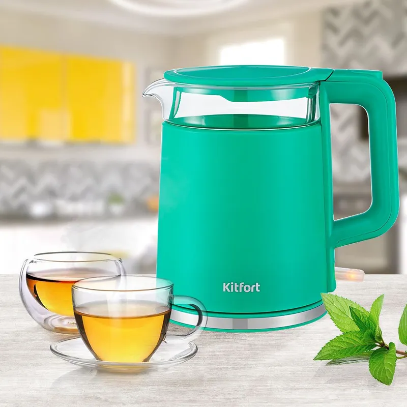 Чайник электрический Kitfort KT-6124-3 1.2л. 2200Вт бирюзовый корпус: стекло/металл/пластик (КТ-6124-3)