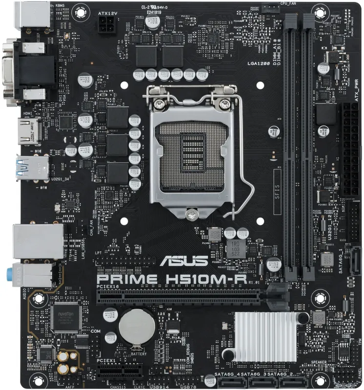 ASUS PRIME H510M-R-SI, LGA1200, H510, 2*DDR4, DVI+D-Sub + HDMI, SATA3, Audio, Gb LAN, USB 3.2, COM*1 header (w/o cable),mATX ;90MB18C0-M0ECY0, 3 year
