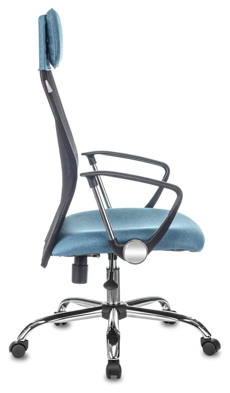 Кресло руководителя Бюрократ KB-6N черный TW-01 сиденье синий 38-415 сетка/ткань с подголов. крестов. металл хром