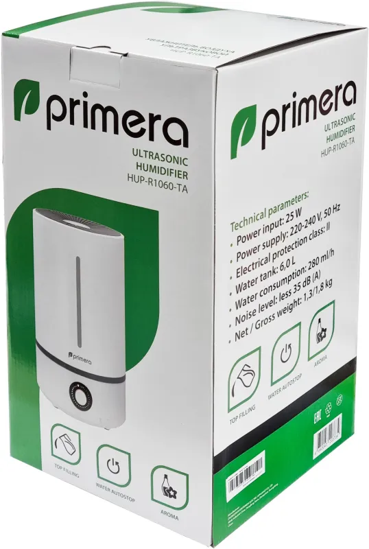Увлажнитель воздуха Primera HUP-R1060-TA 25Вт (ультразвуковой) белый