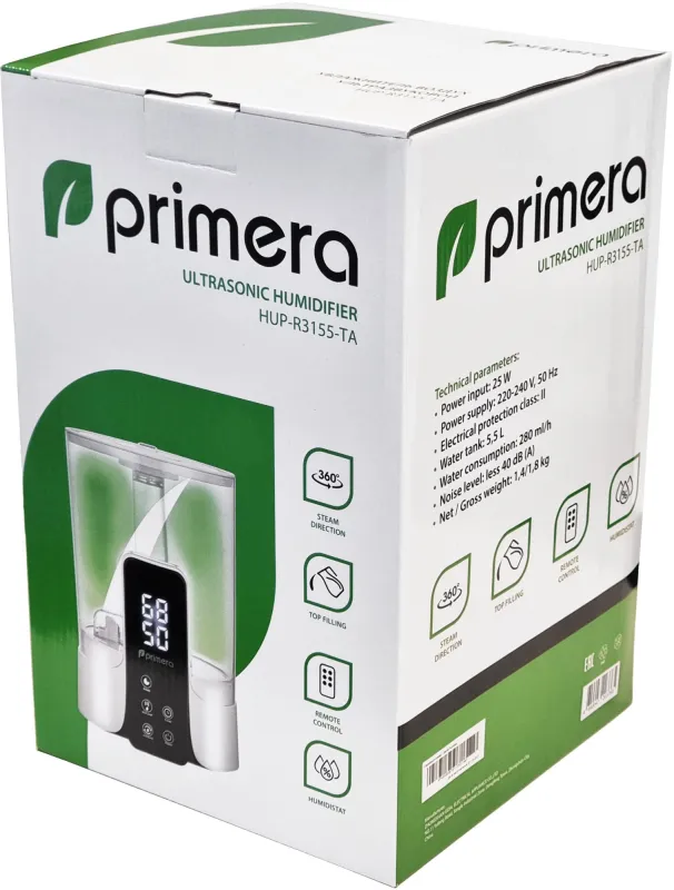Увлажнитель воздуха Primera HUP-R3155-TA 25Вт (ультразвуковой) белый/черный