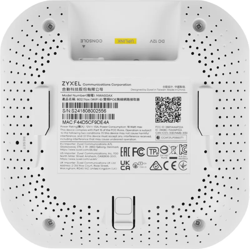 Точка доступа Zyxel NebulaFlex NWA50AX (NWA50AX-EU0102F) AX1800 10/100/1000BASE-TX