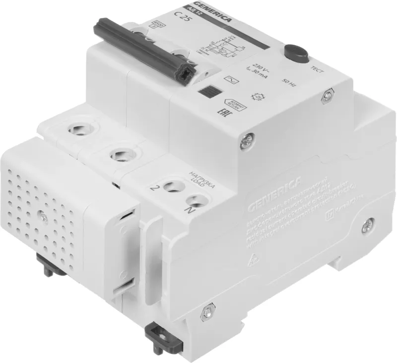 Выключатель автом. дифф. тока IEK MAD15-2-025-C-030 АД12 Generica 25A тип C 4.5kA 30мА AC 2П 230В 4мод серый (упак.:1шт)