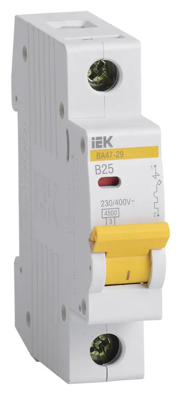 Выключатель автоматический IEK MVA20-1-025-B 25A тип B 4.5kA 1П 230/400В 1мод белый (упак.:1шт)