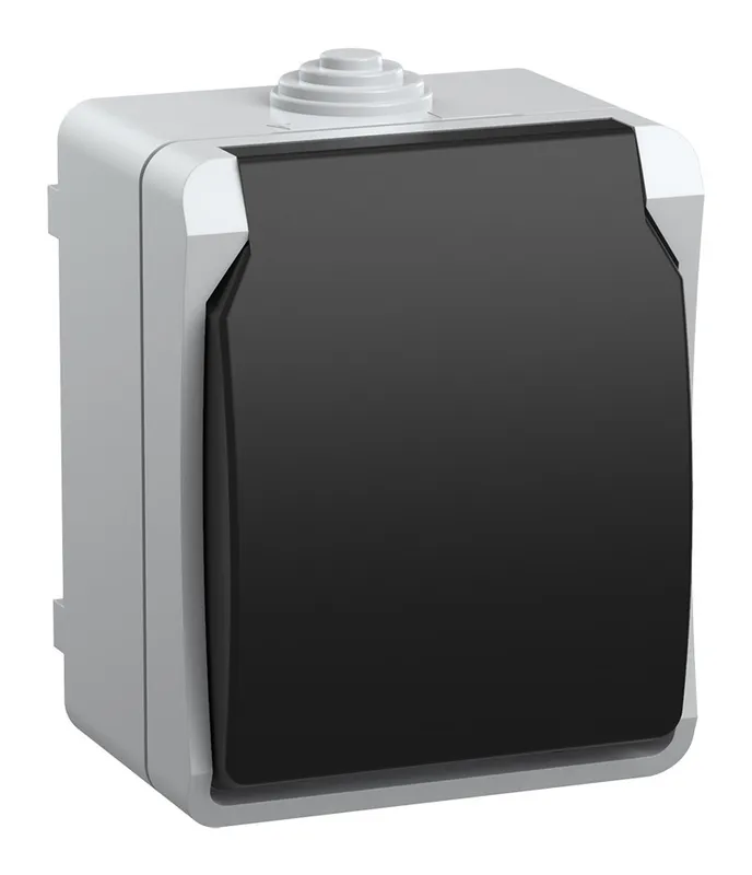 Розетка силов. IEK Форс ERS12-K03-16-54-DC одинар. откр. зазем. штор. крыш. IP54 серый/черный (упак.:1шт)