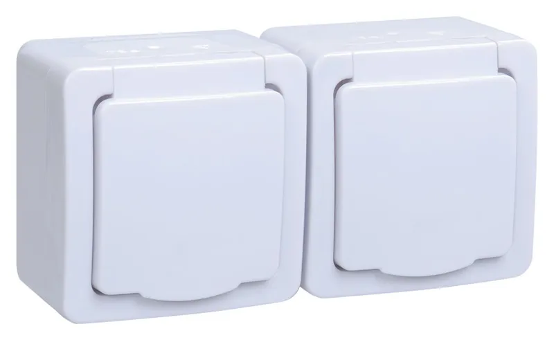 Розетка силов. IEK Гермес Plus ERMP22-K01-16-54-EC 2розет. двойн. откр. зазем. крыш. IP54 белый (упак.:1шт)