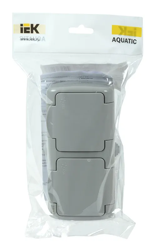 Розетка силов. IEK Aquatic ERA22-K03-16-54 2розет. двойн. откр. зазем. штор. крыш. IP54 серый (упак.:1шт)