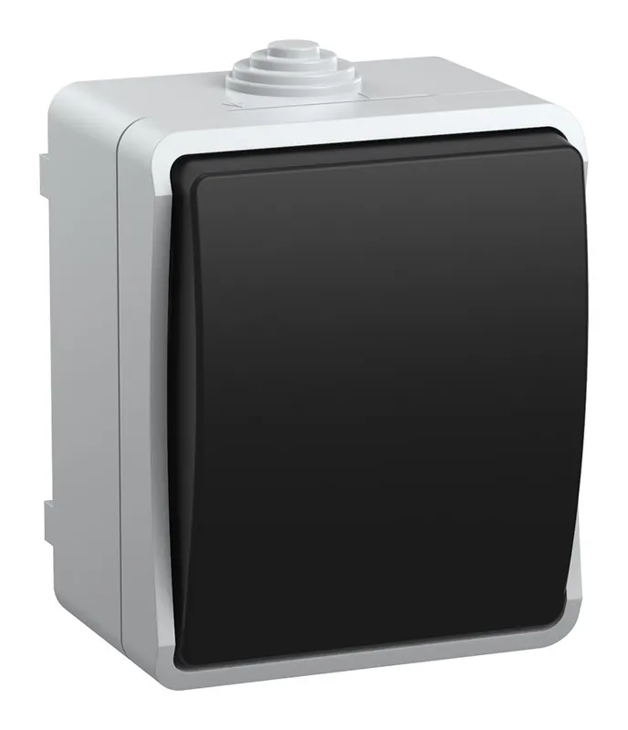 Выключатель IEK Форс откр. 1кл. IP54 серый/черный (упак.:1шт) (EVS10-K03-10-54-DC)